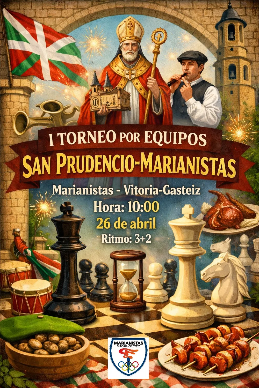 Cartel de I Torneo de Ajedrez por Equipos San Prudencio - Marianistas