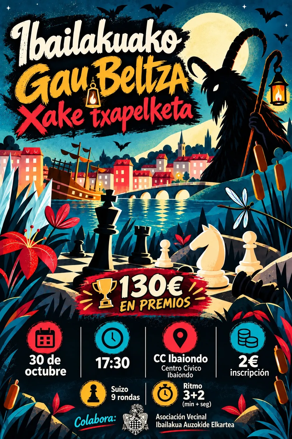 Cartel de Ibailakuako Gau Beltza Xake Txapelketa